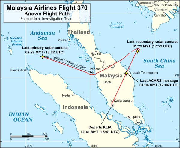 Malaysian airlines flight path